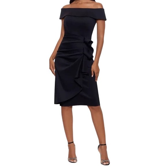 Xscape Dresses & Skirts - Xscape dress Vanessa Ruched off the shoulder scuba bodycon black size 12